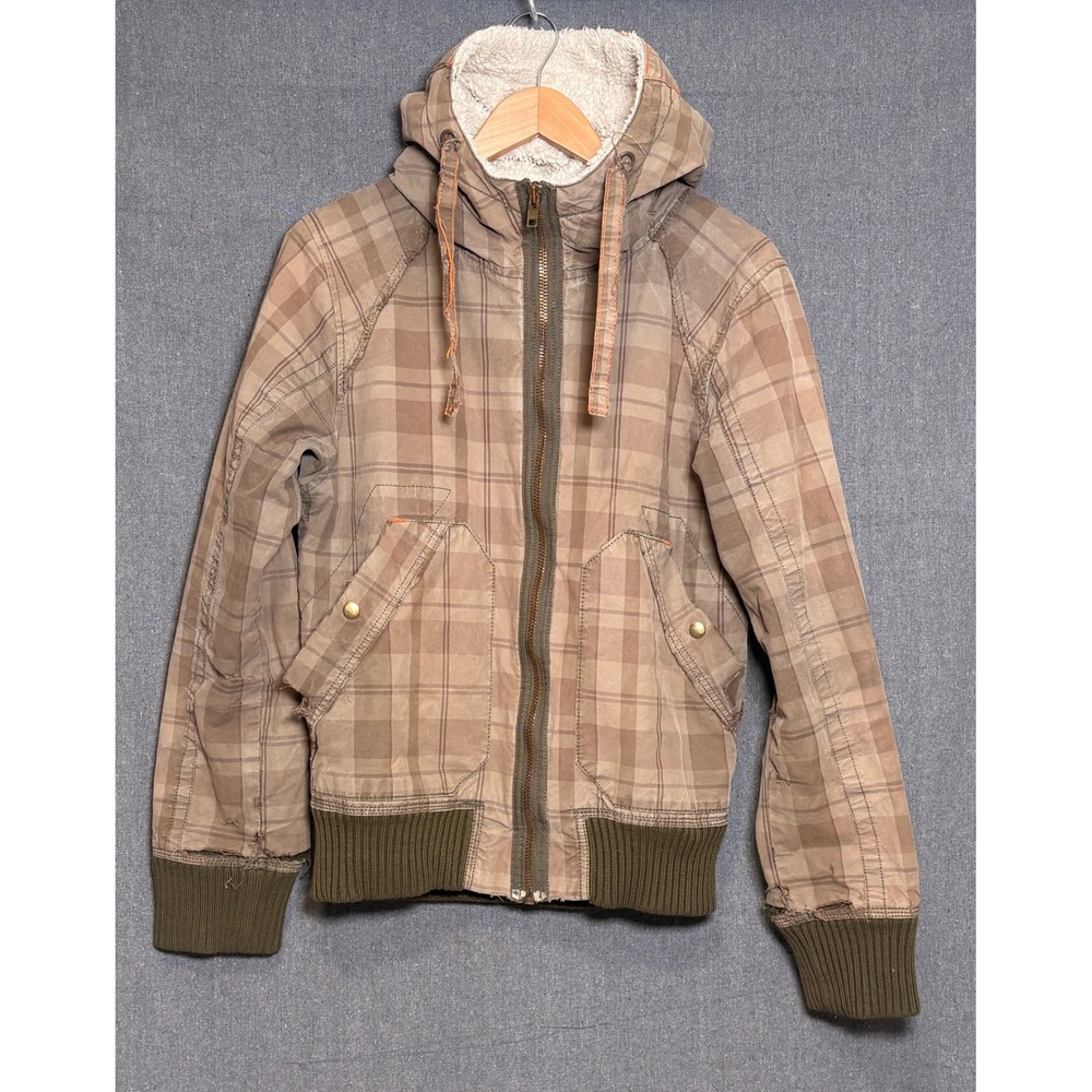 Divided H&M Wilberton Blv Plaid Sherpa Lined Hooded Jacket Distressed Sz S